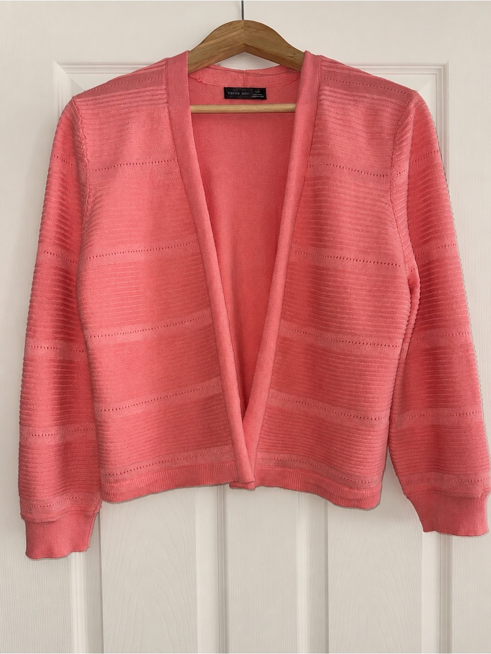 Verve Ami Coral Open Front Cardigan Sweater Women’s Large Textured Lightweight
